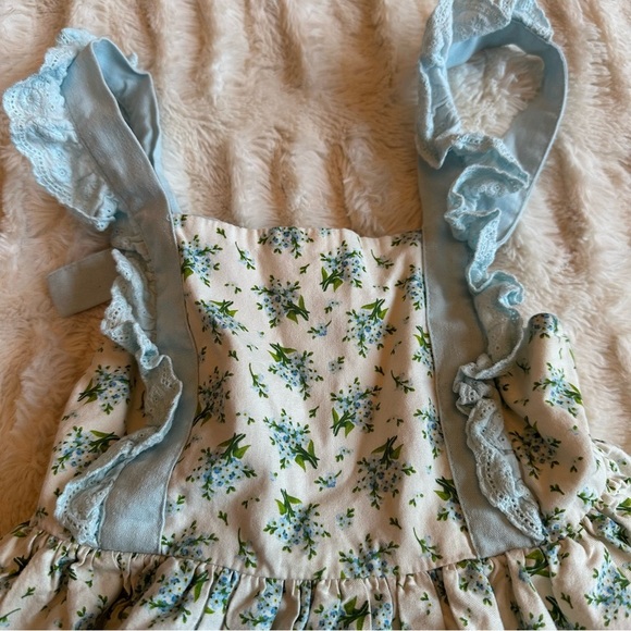 GIRL August Tea Party Blue Floral Eyelet Summer Boutique Dress Girls Sz 6 - Picture 2 of 7